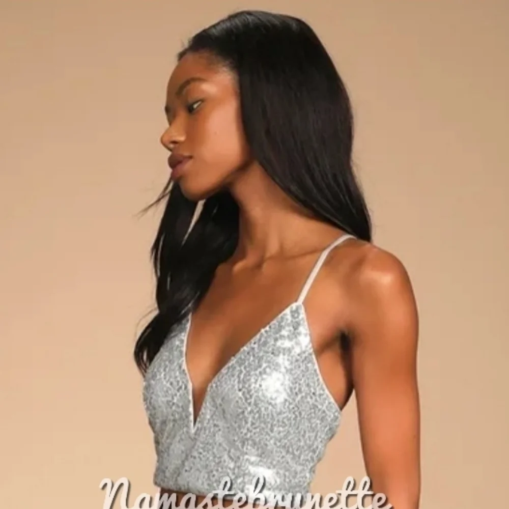 Nwt Lulu's Spotlights Shining Silver Sequin Two-Piece Maxi Dress - Picture 3 of 14